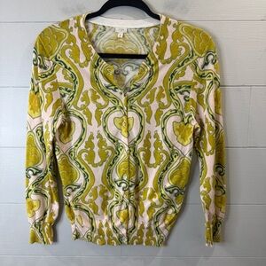 J.Crew | Women's Fine Knit Cotton Cardigan in Pink with Chartreuse Design Medium